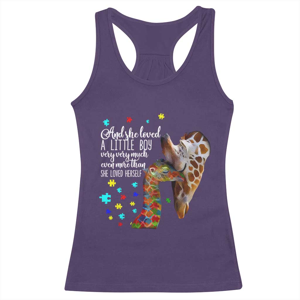 And She Loved A Little Boy Very Much Even More Than She Loved Herself Racerback Tank Top Autism Awareness Giraffes
