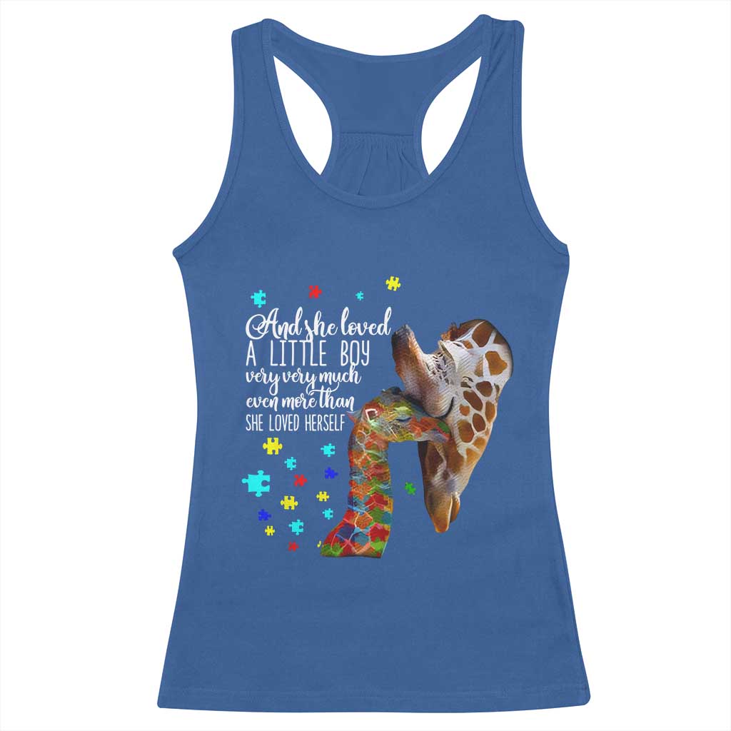 And She Loved A Little Boy Very Much Even More Than She Loved Herself Racerback Tank Top Autism Awareness Giraffes