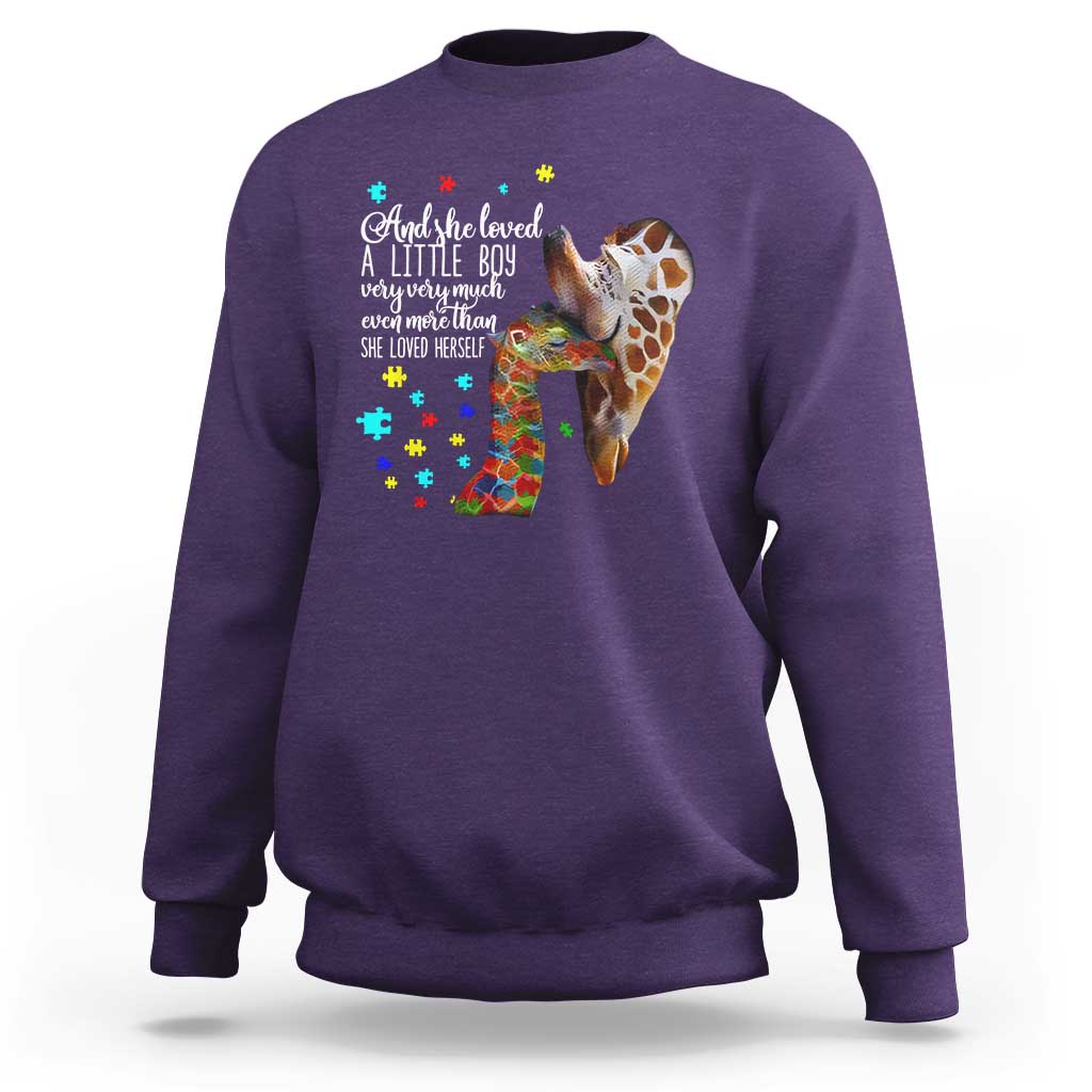 And She Loved A Little Boy Very Much Even More Than She Loved Herself Sweatshirt Autism Awareness Giraffes