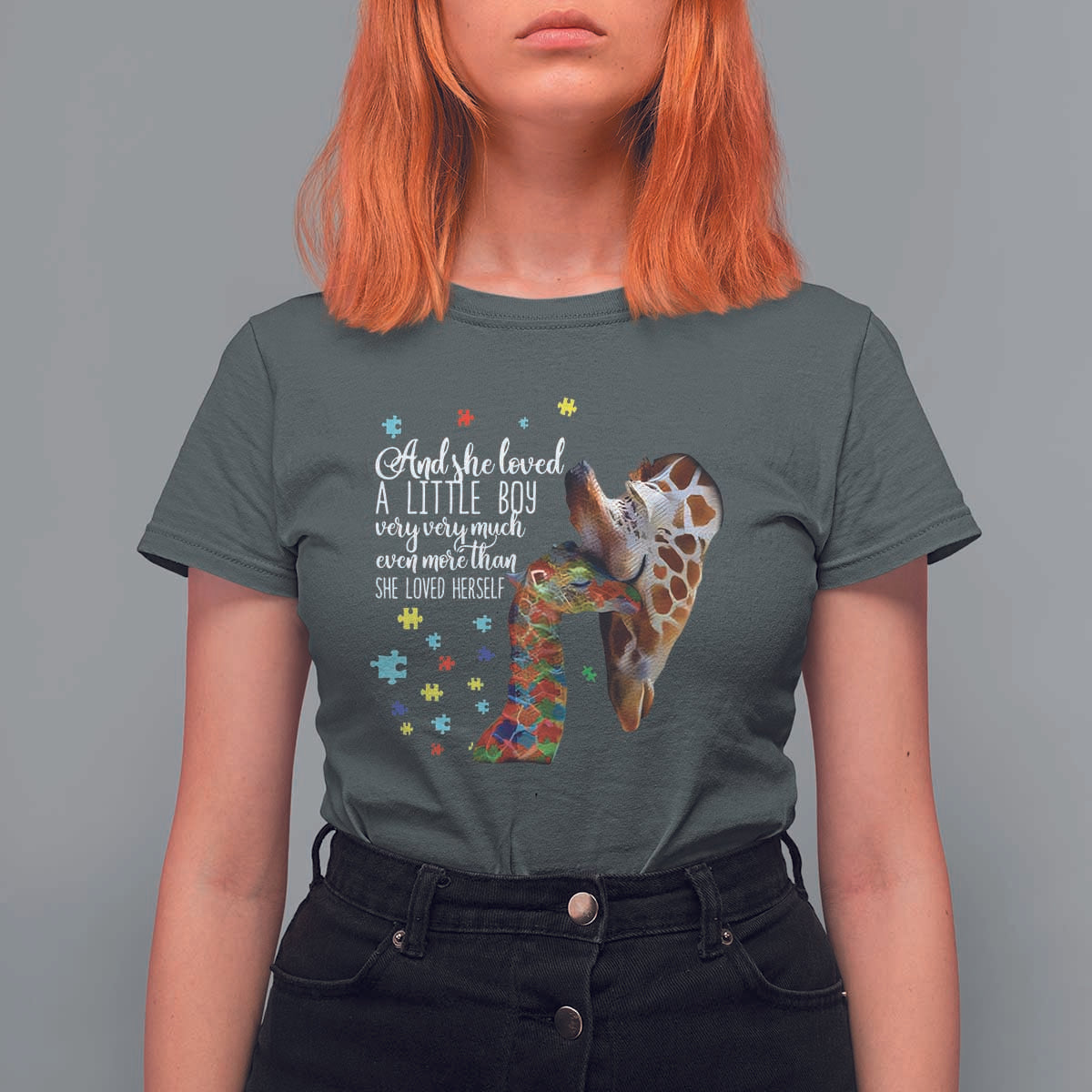 And She Loved A Little Boy Very Much Even More Than She Loved Herself T Shirt For Women Autism Awareness Giraffes