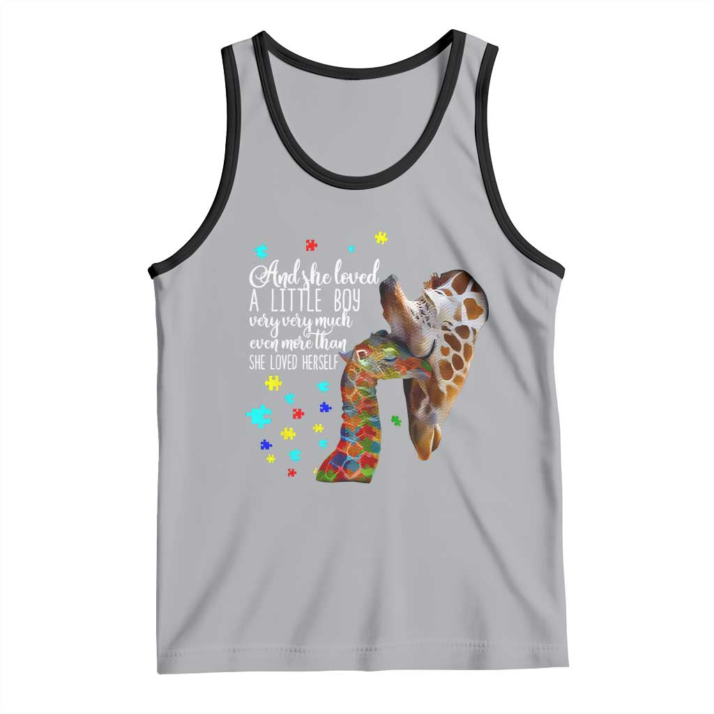 And She Loved A Little Boy Very Much Even More Than She Loved Herself Tank Top Autism Awareness Giraffes