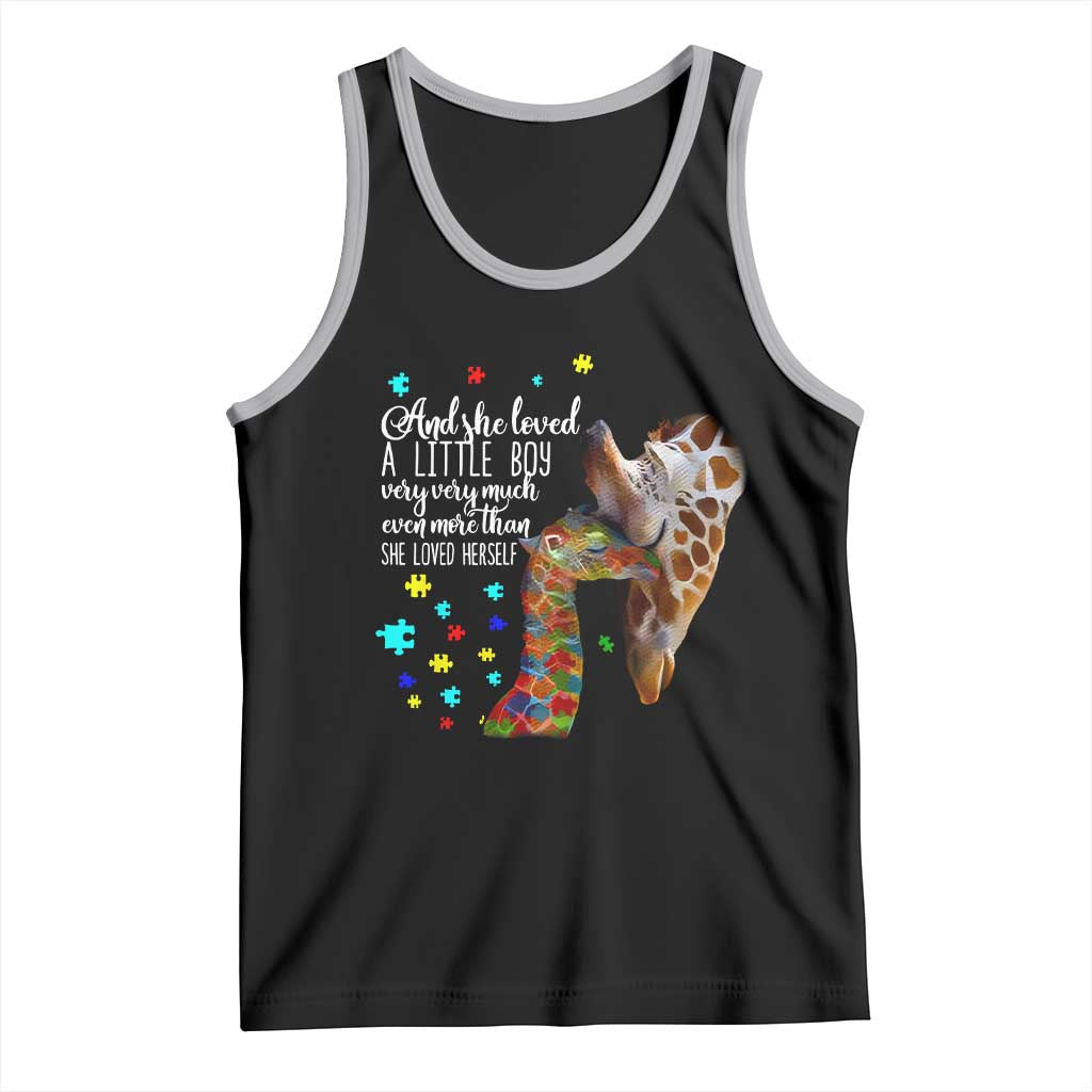 And She Loved A Little Boy Very Much Even More Than She Loved Herself Tank Top Autism Awareness Giraffes