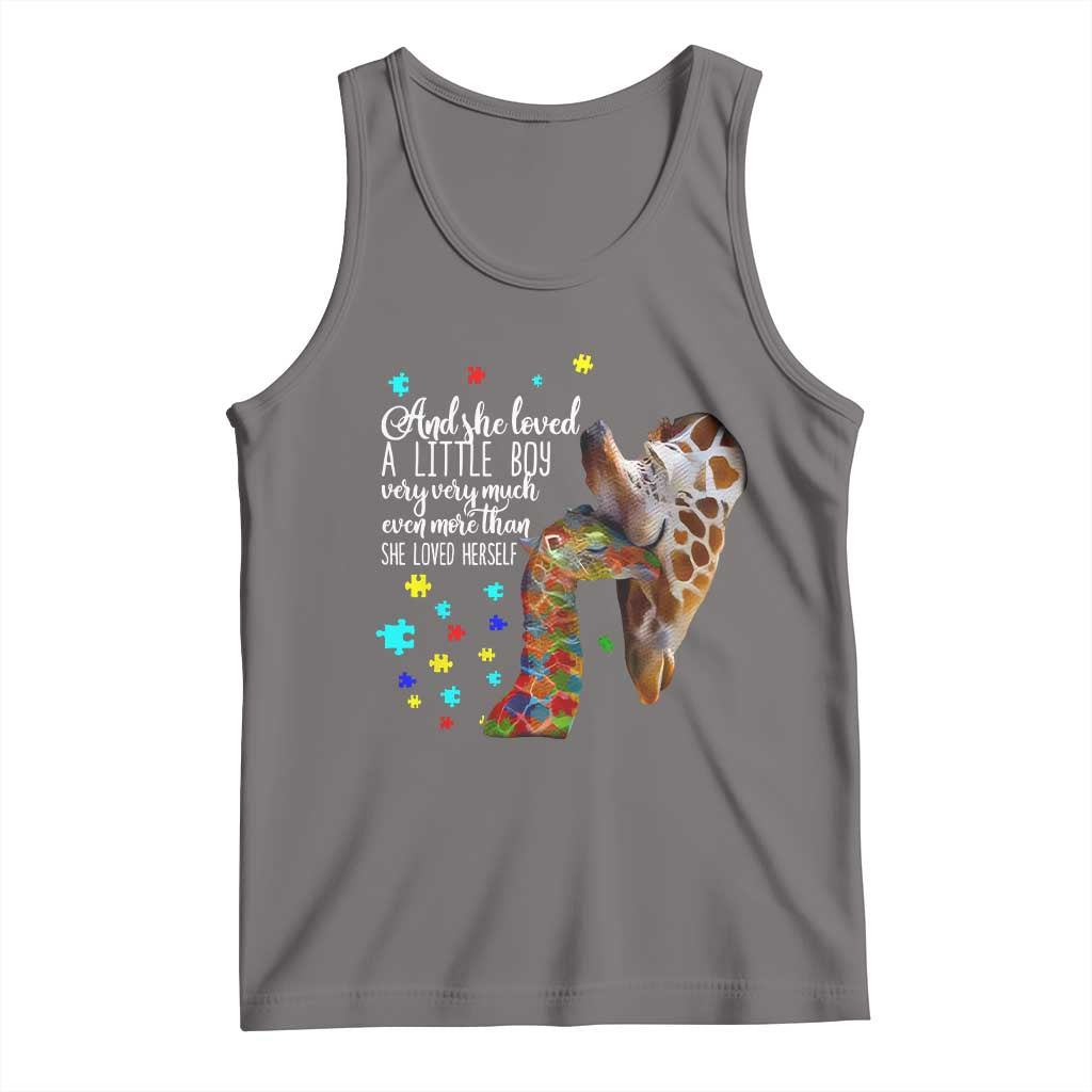 And She Loved A Little Boy Very Much Even More Than She Loved Herself Tank Top Autism Awareness Giraffes