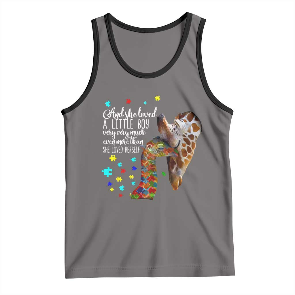 And She Loved A Little Boy Very Much Even More Than She Loved Herself Tank Top Autism Awareness Giraffes