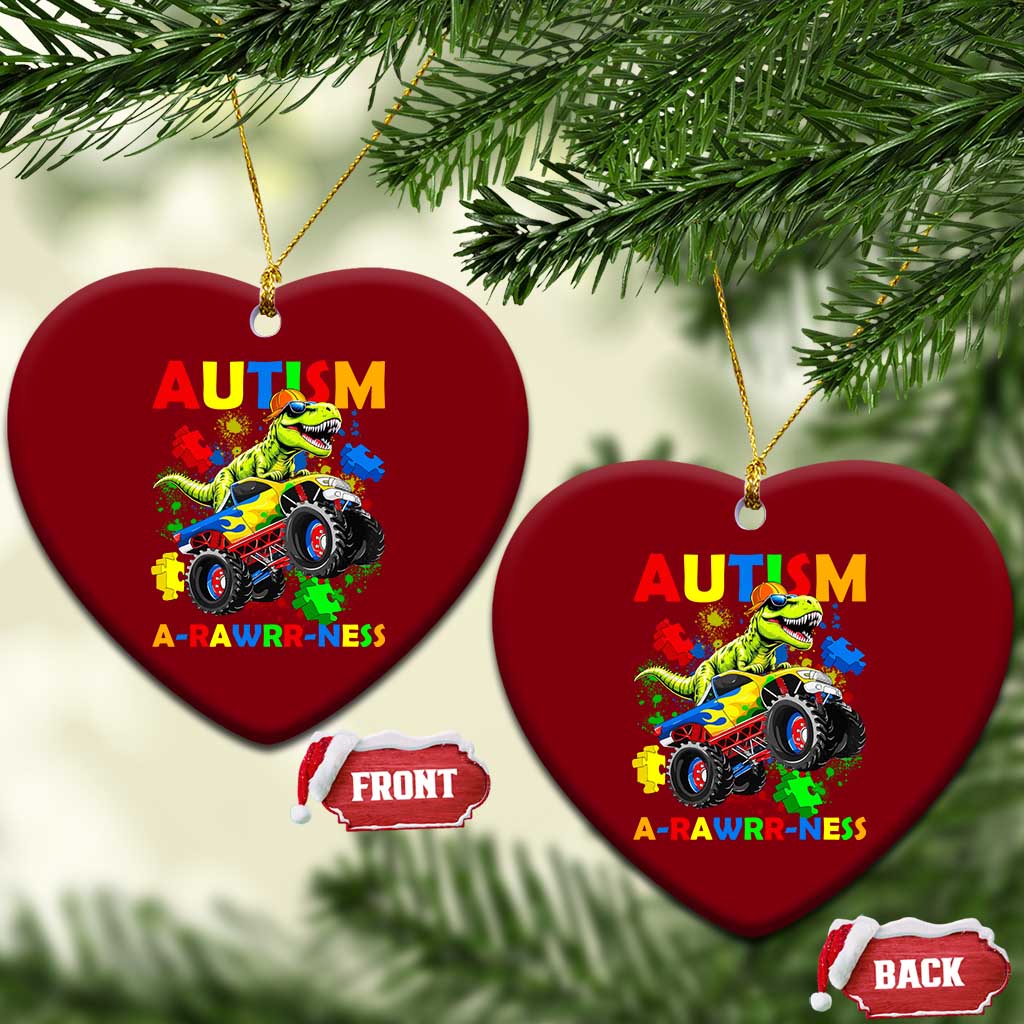 Funny Autism Awareness Dinosaur Ceramic Ornament Autism Arawrrness Monster Truck Puzzle Pieces