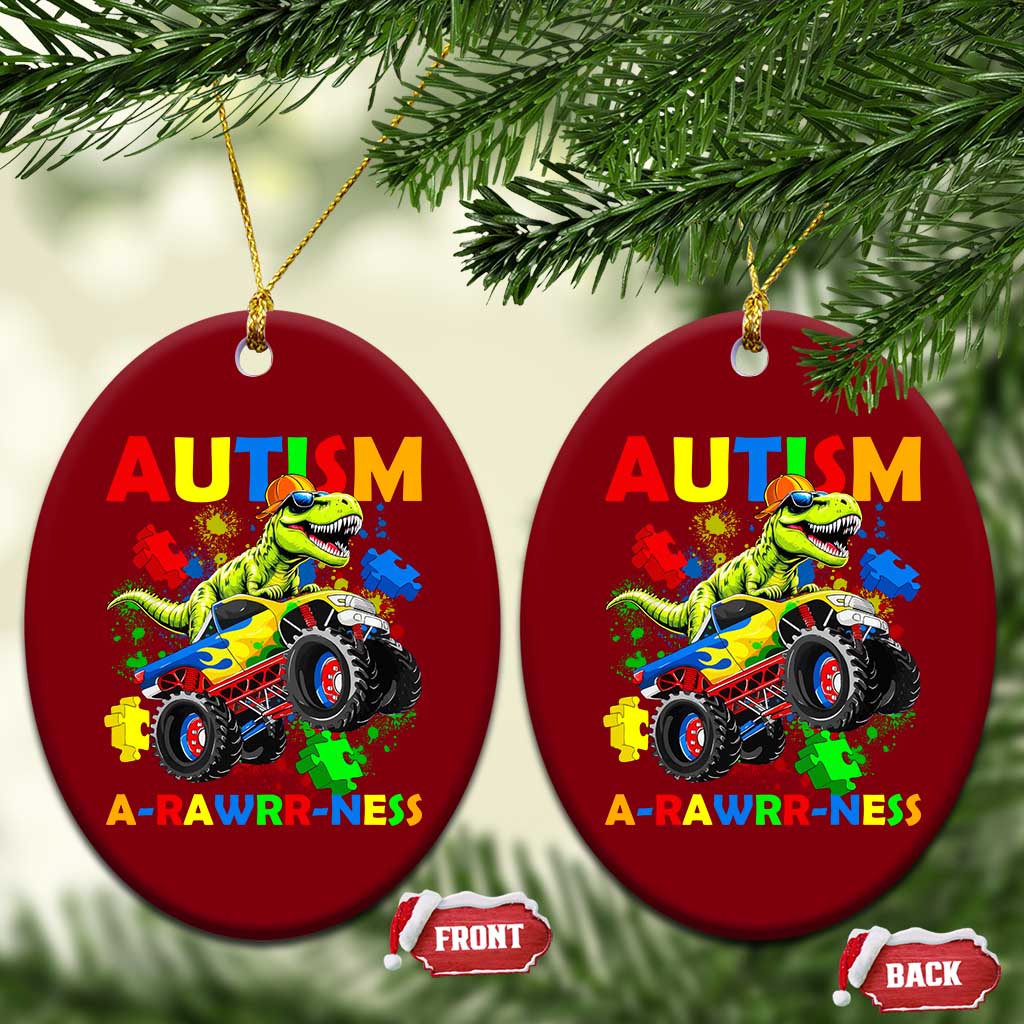Funny Autism Awareness Dinosaur Ceramic Ornament Autism Arawrrness Monster Truck Puzzle Pieces