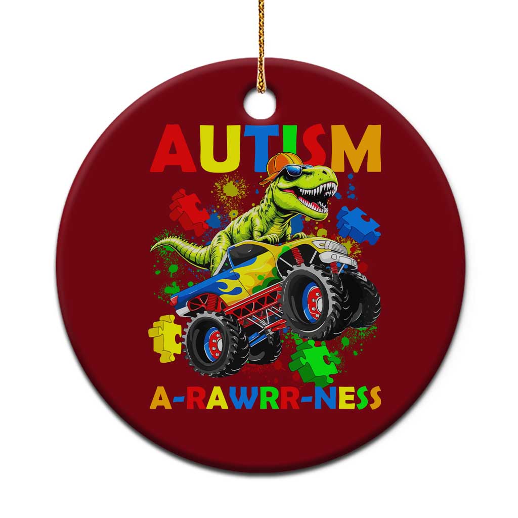 Funny Autism Awareness Dinosaur Ceramic Ornament Autism Arawrrness Monster Truck Puzzle Pieces