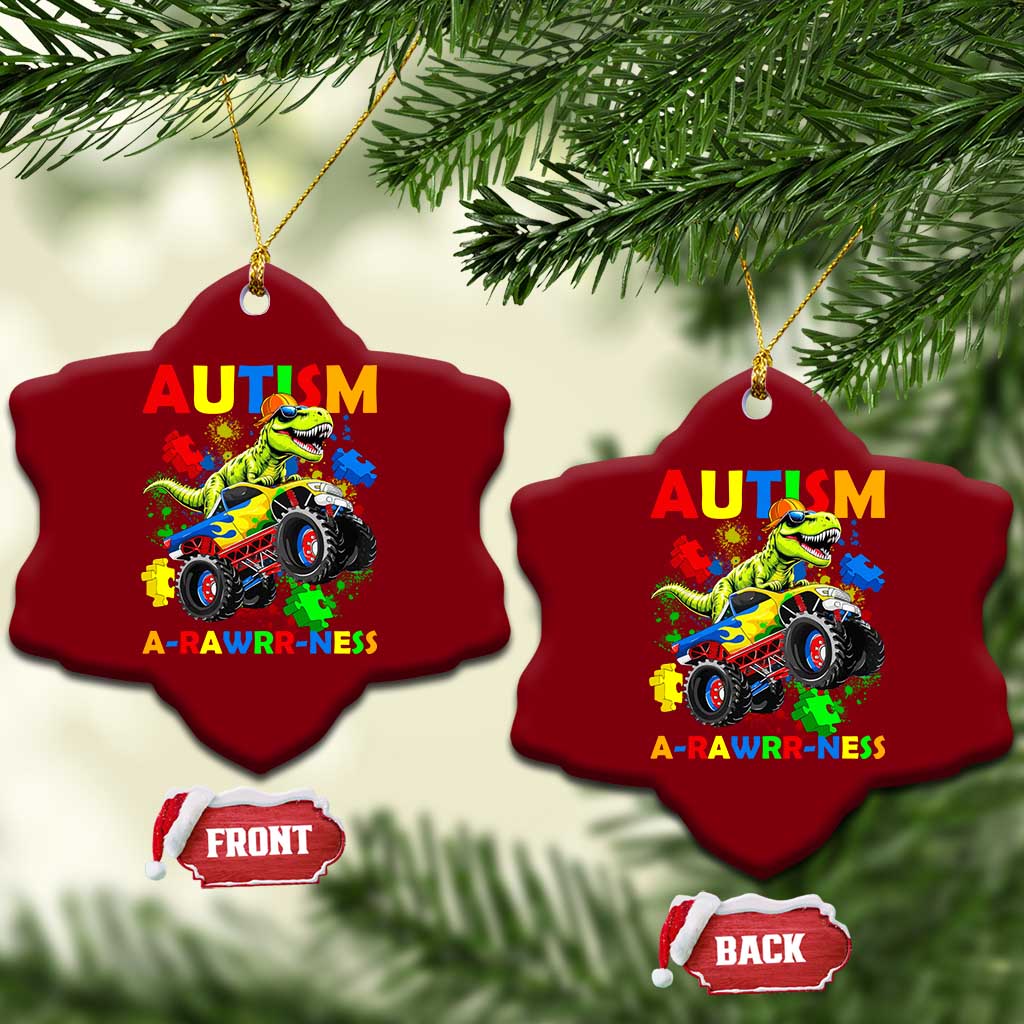 Funny Autism Awareness Dinosaur Ceramic Ornament Autism Arawrrness Monster Truck Puzzle Pieces