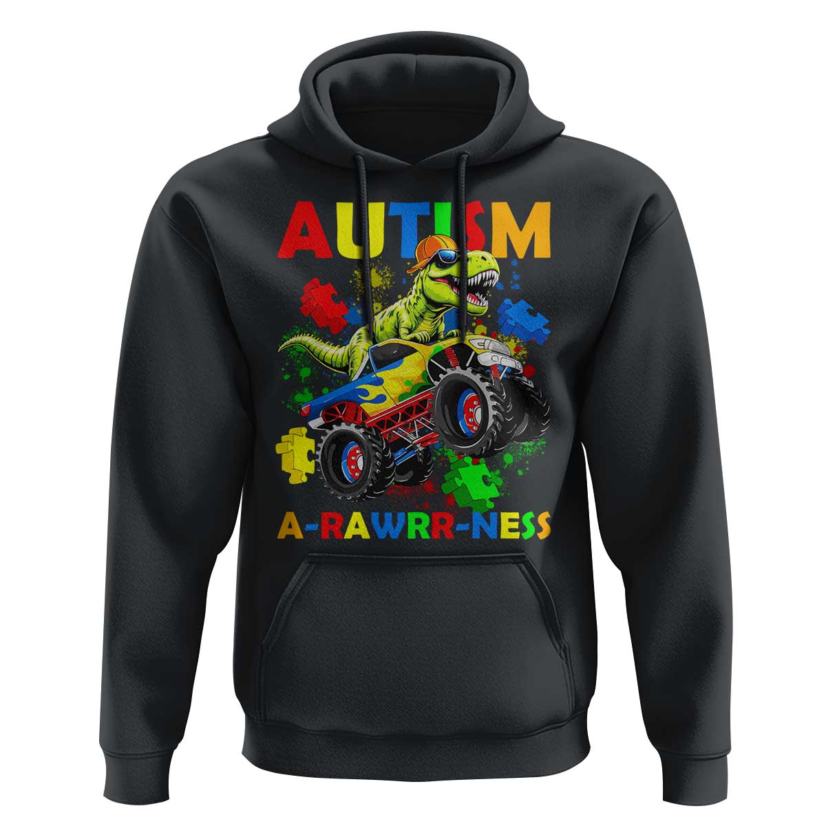 Funny Autism Awareness Dinosaur Hoodie Autism Arawrrness Monster Truck Puzzle Pieces