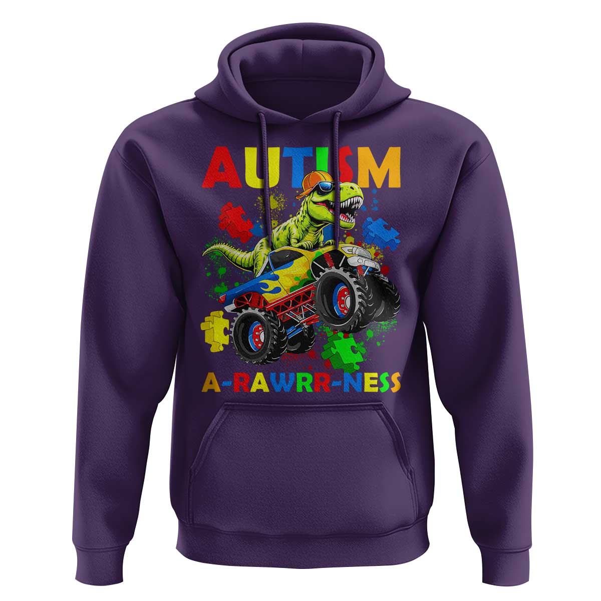 Funny Autism Awareness Dinosaur Hoodie Autism Arawrrness Monster Truck Puzzle Pieces