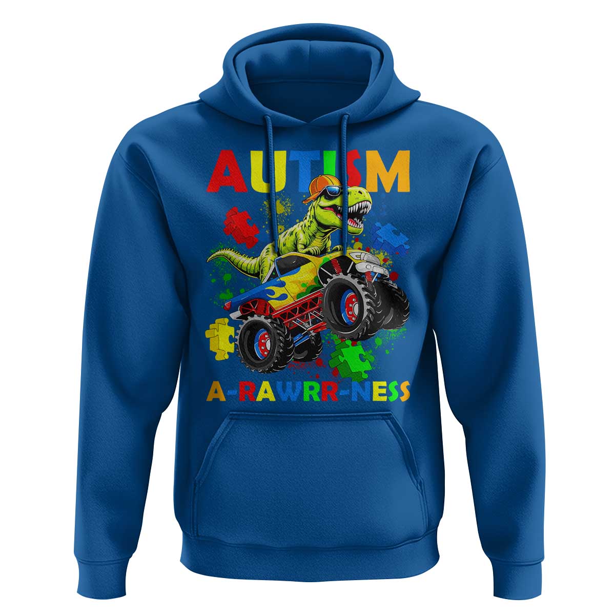 Funny Autism Awareness Dinosaur Hoodie Autism Arawrrness Monster Truck Puzzle Pieces