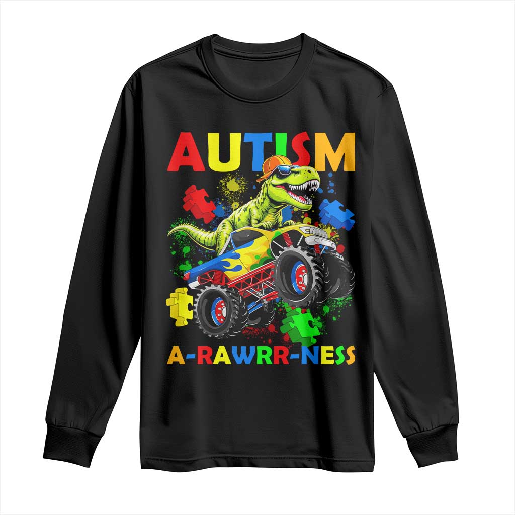 Funny Autism Awareness Dinosaur Long Sleeve Shirt Autism Arawrrness Monster Truck Puzzle Pieces