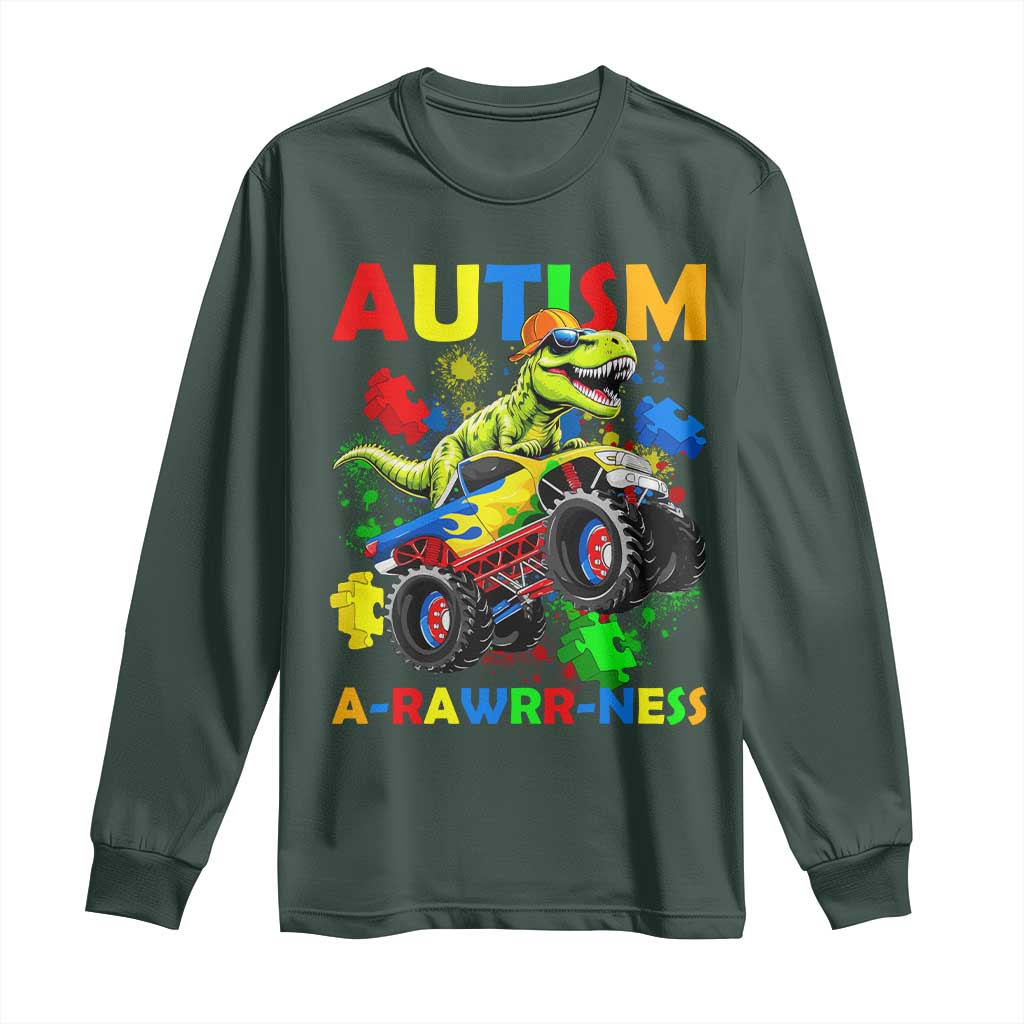 Funny Autism Awareness Dinosaur Long Sleeve Shirt Autism Arawrrness Monster Truck Puzzle Pieces