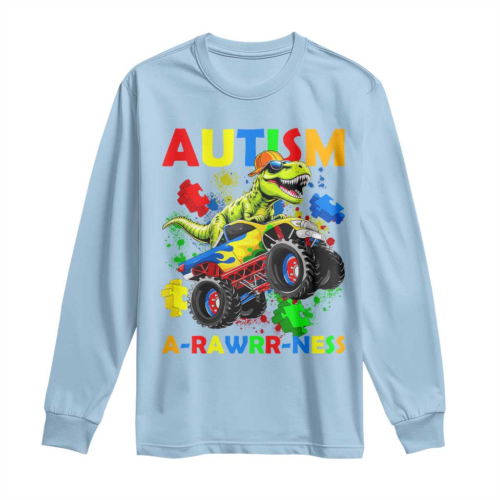 Funny Autism Awareness Dinosaur Long Sleeve Shirt Autism Arawrrness Monster Truck Puzzle Pieces