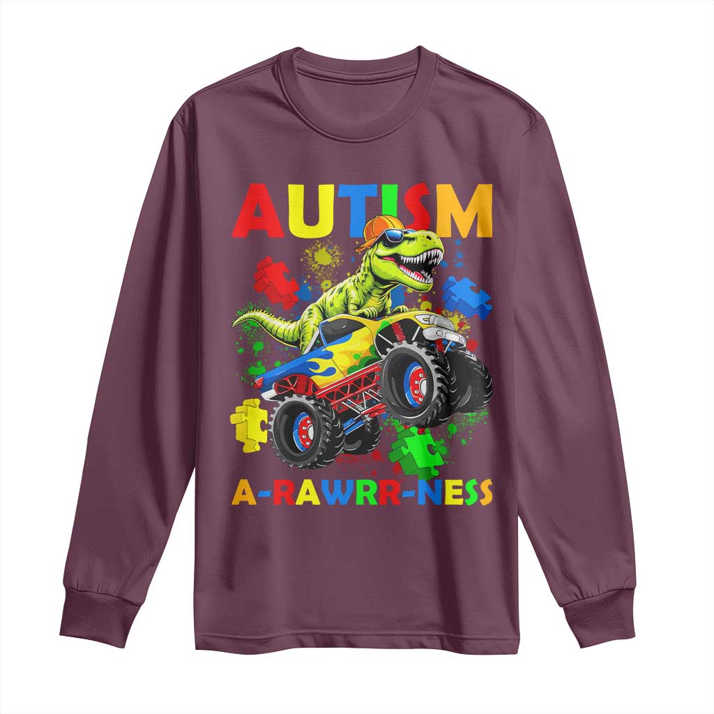 Funny Autism Awareness Dinosaur Long Sleeve Shirt Autism Arawrrness Monster Truck Puzzle Pieces