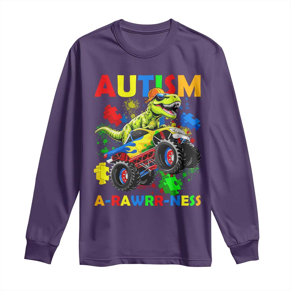 Funny Autism Awareness Dinosaur Long Sleeve Shirt Autism Arawrrness Monster Truck Puzzle Pieces