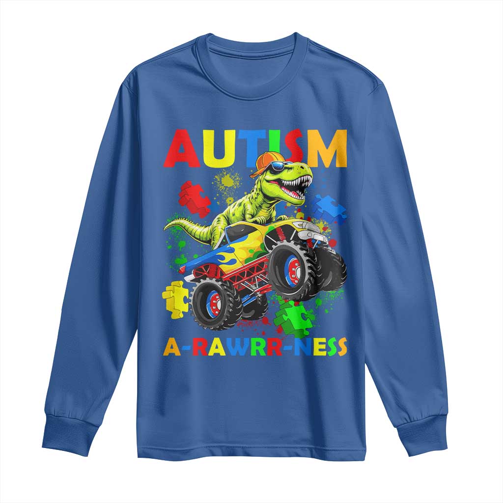 Funny Autism Awareness Dinosaur Long Sleeve Shirt Autism Arawrrness Monster Truck Puzzle Pieces