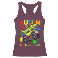Funny Autism Awareness Dinosaur Racerback Tank Top Autism Arawrrness Monster Truck Puzzle Pieces