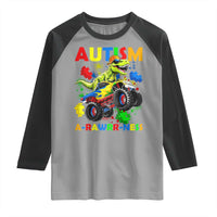 Funny Autism Awareness Dinosaur Raglan Shirt Autism Arawrrness Monster Truck Puzzle Pieces