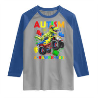 Funny Autism Awareness Dinosaur Raglan Shirt Autism Arawrrness Monster Truck Puzzle Pieces