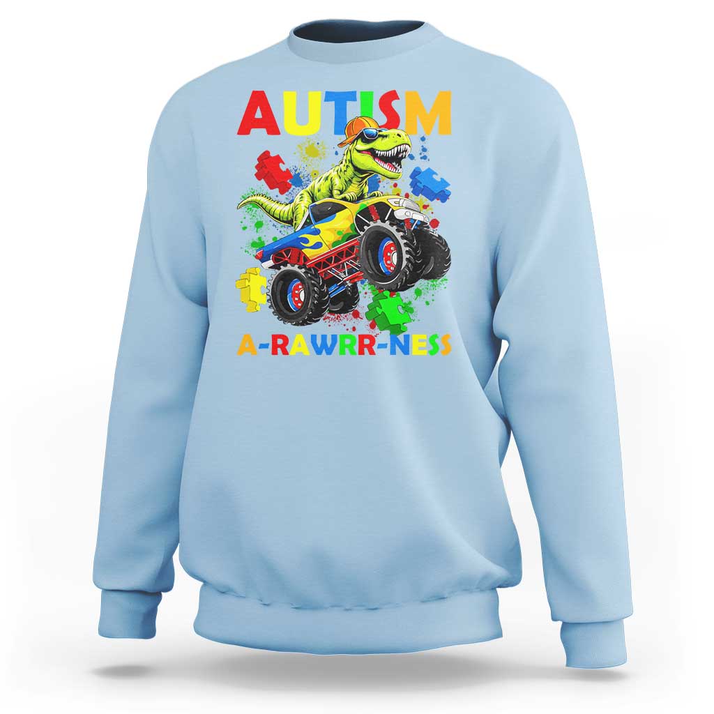 Funny Autism Awareness Dinosaur Sweatshirt Autism Arawrrness Monster Truck Puzzle Pieces