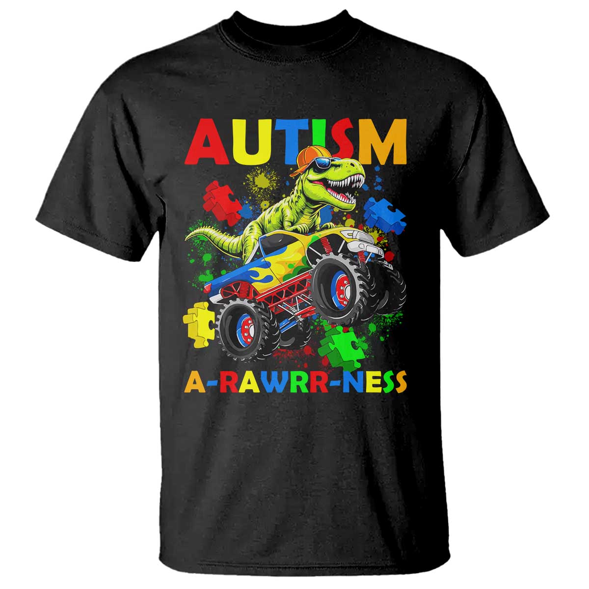 Funny Autism Awareness Dinosaur T Shirt Autism Arawrrness Monster Truck Puzzle Pieces
