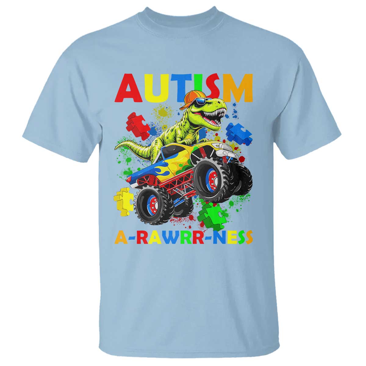 Funny Autism Awareness Dinosaur T Shirt Autism Arawrrness Monster Truck Puzzle Pieces