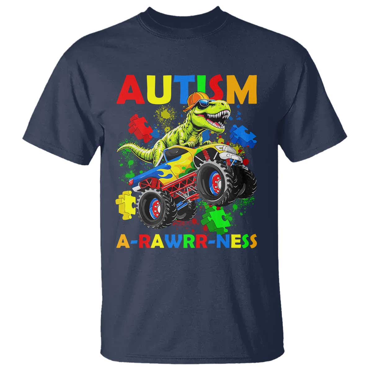Funny Autism Awareness Dinosaur T Shirt Autism Arawrrness Monster Truck Puzzle Pieces