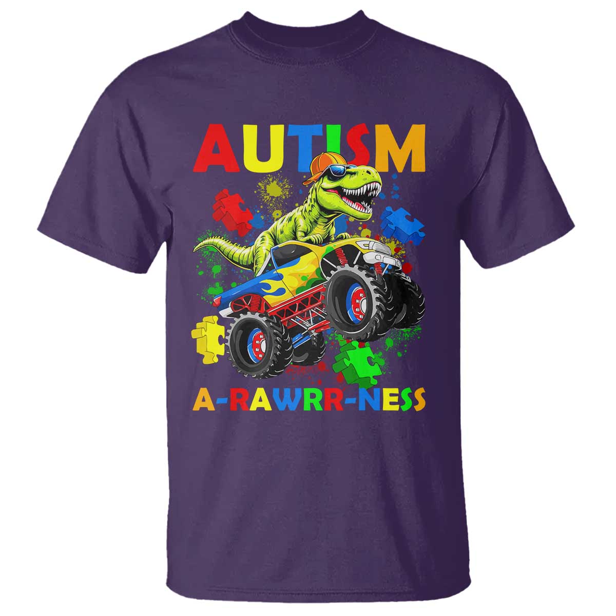 Funny Autism Awareness Dinosaur T Shirt Autism Arawrrness Monster Truck Puzzle Pieces