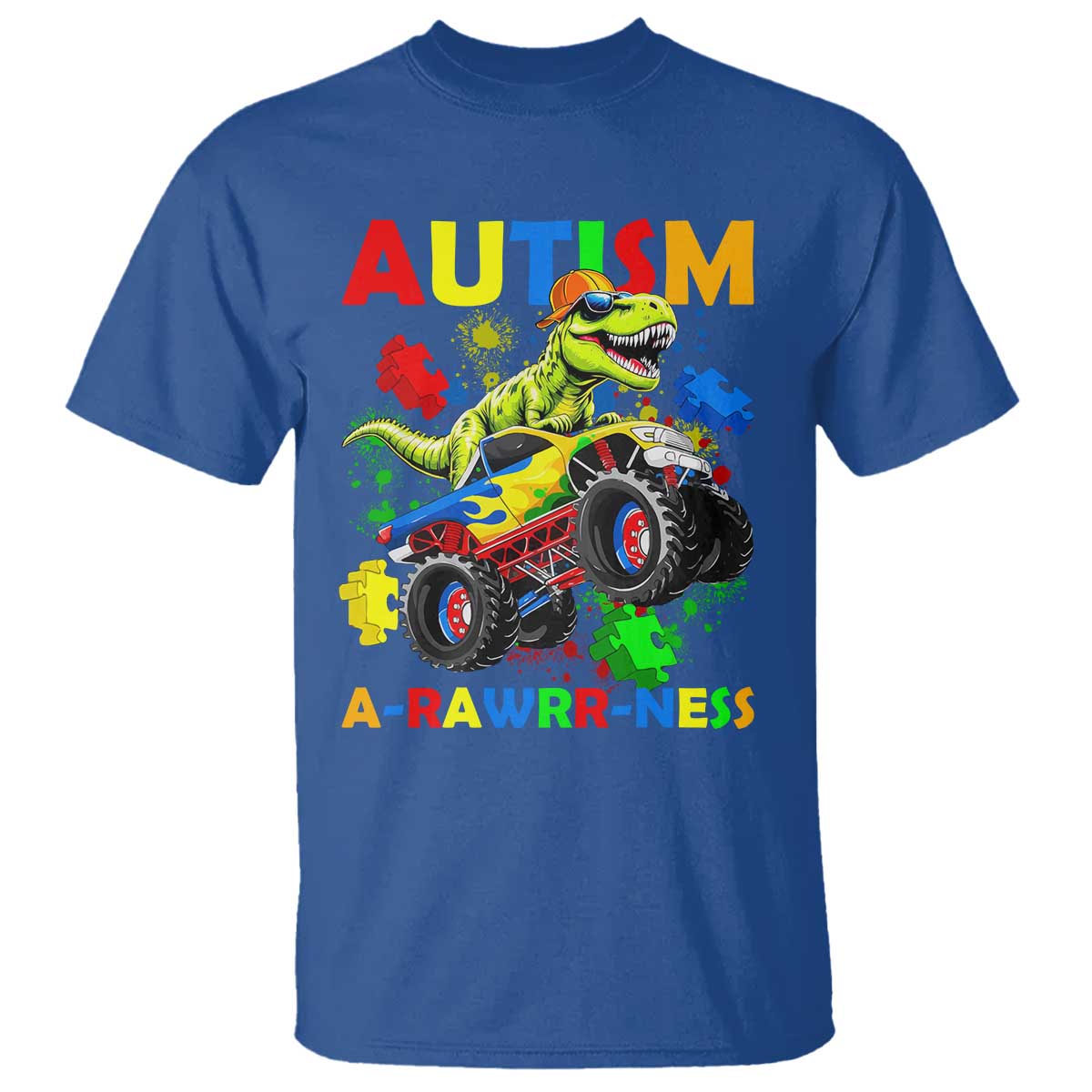 Funny Autism Awareness Dinosaur T Shirt Autism Arawrrness Monster Truck Puzzle Pieces