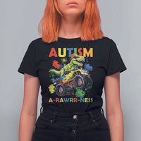 Funny Autism Awareness Dinosaur T Shirt For Women Autism Arawrrness Monster Truck Puzzle Pieces