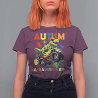 Funny Autism Awareness Dinosaur T Shirt For Women Autism Arawrrness Monster Truck Puzzle Pieces