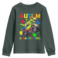 Funny Autism Awareness Dinosaur Youth Sweatshirt Autism Arawrrness Monster Truck Puzzle Pieces