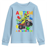Funny Autism Awareness Dinosaur Youth Sweatshirt Autism Arawrrness Monster Truck Puzzle Pieces