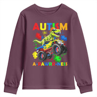 Funny Autism Awareness Dinosaur Youth Sweatshirt Autism Arawrrness Monster Truck Puzzle Pieces