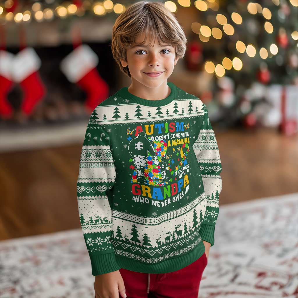 Autism Grandpa Ugly Christmas Sweater Autism Doesn't Come With A Manual It Comes With A Grandpa