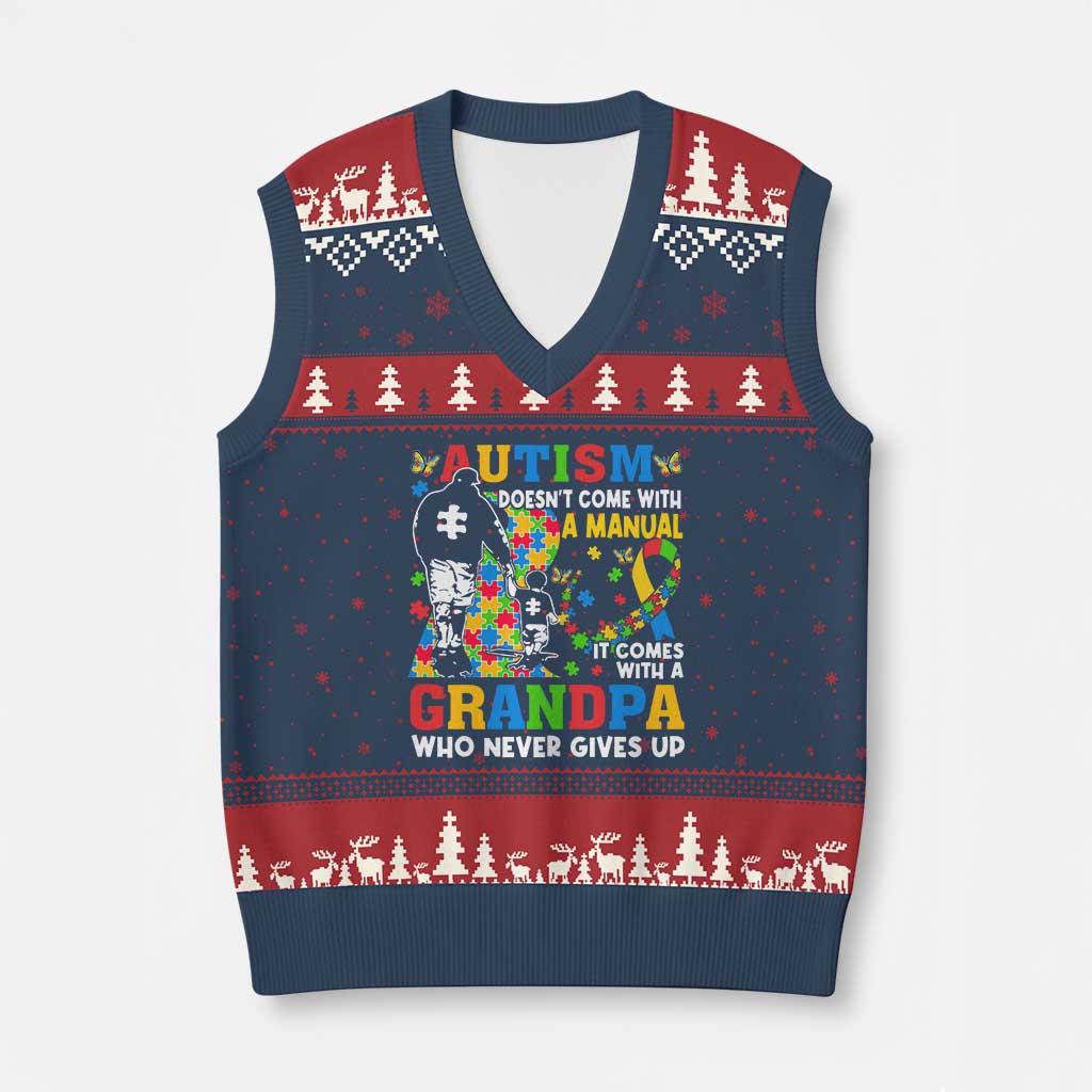 Autism Grandpa V-Neck Knit Sweater Vest Autism Doesn't Come With A Manual It Comes With A Grandpa