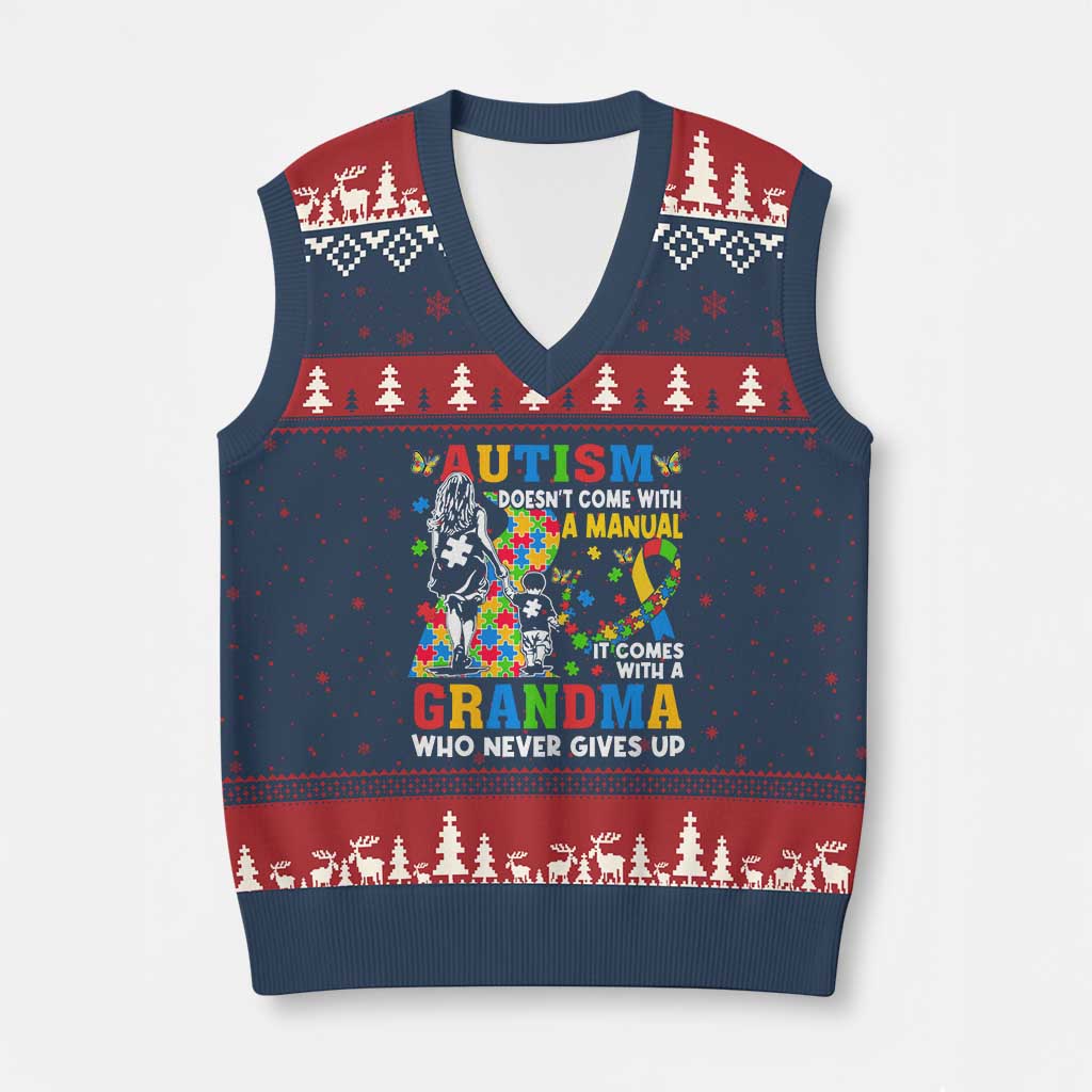 Autism Grandma V-Neck Knit Sweater Vest Autism Doesn't Come With A Manual It Comes With A Grandma