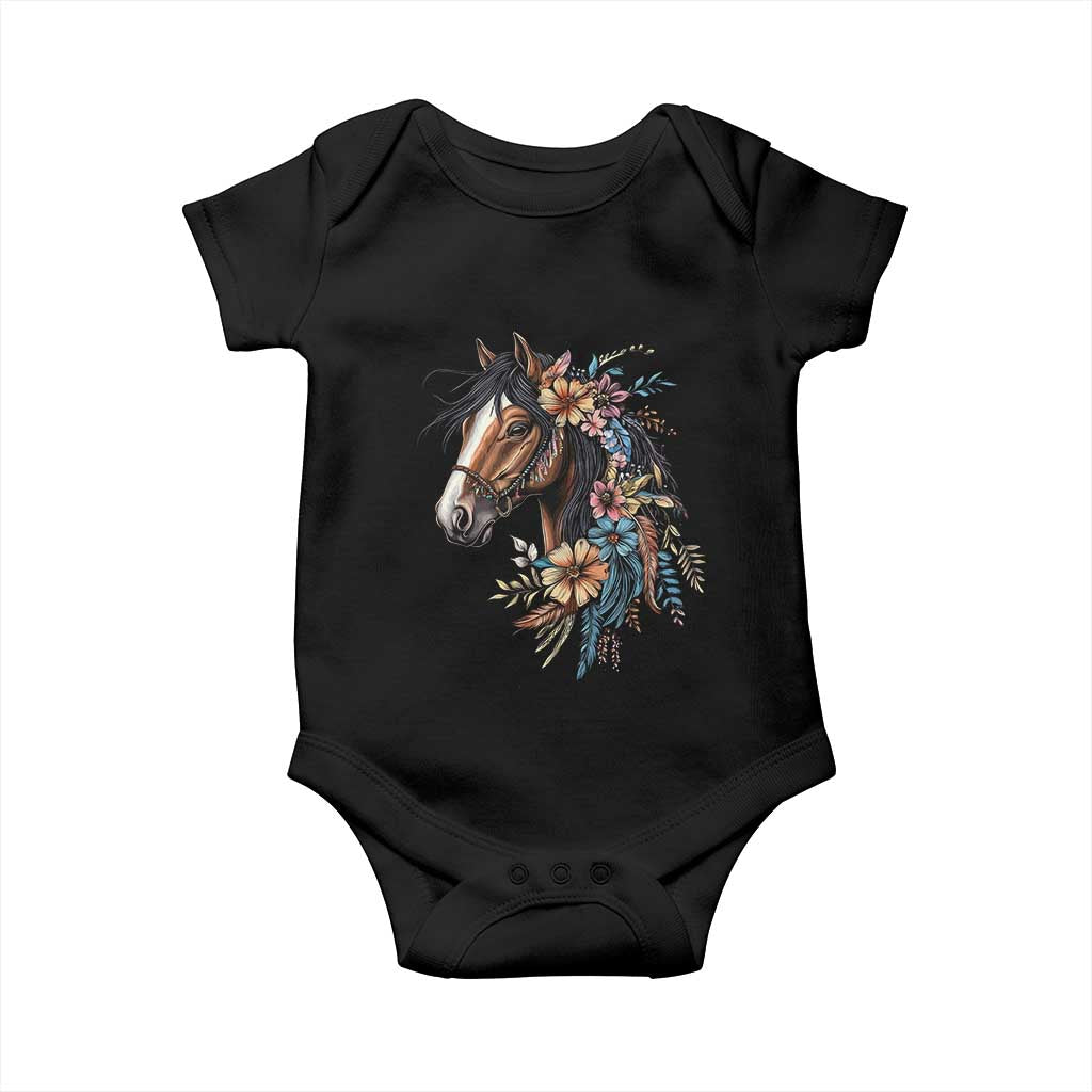 Floral Wild Horse Country Horse Riding Baby Onesie