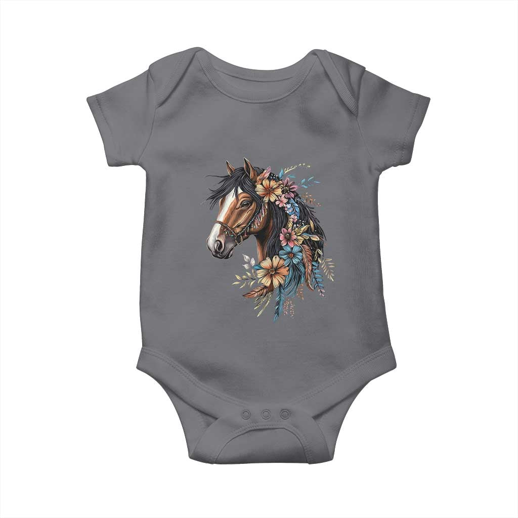 Floral Wild Horse Country Horse Riding Baby Onesie