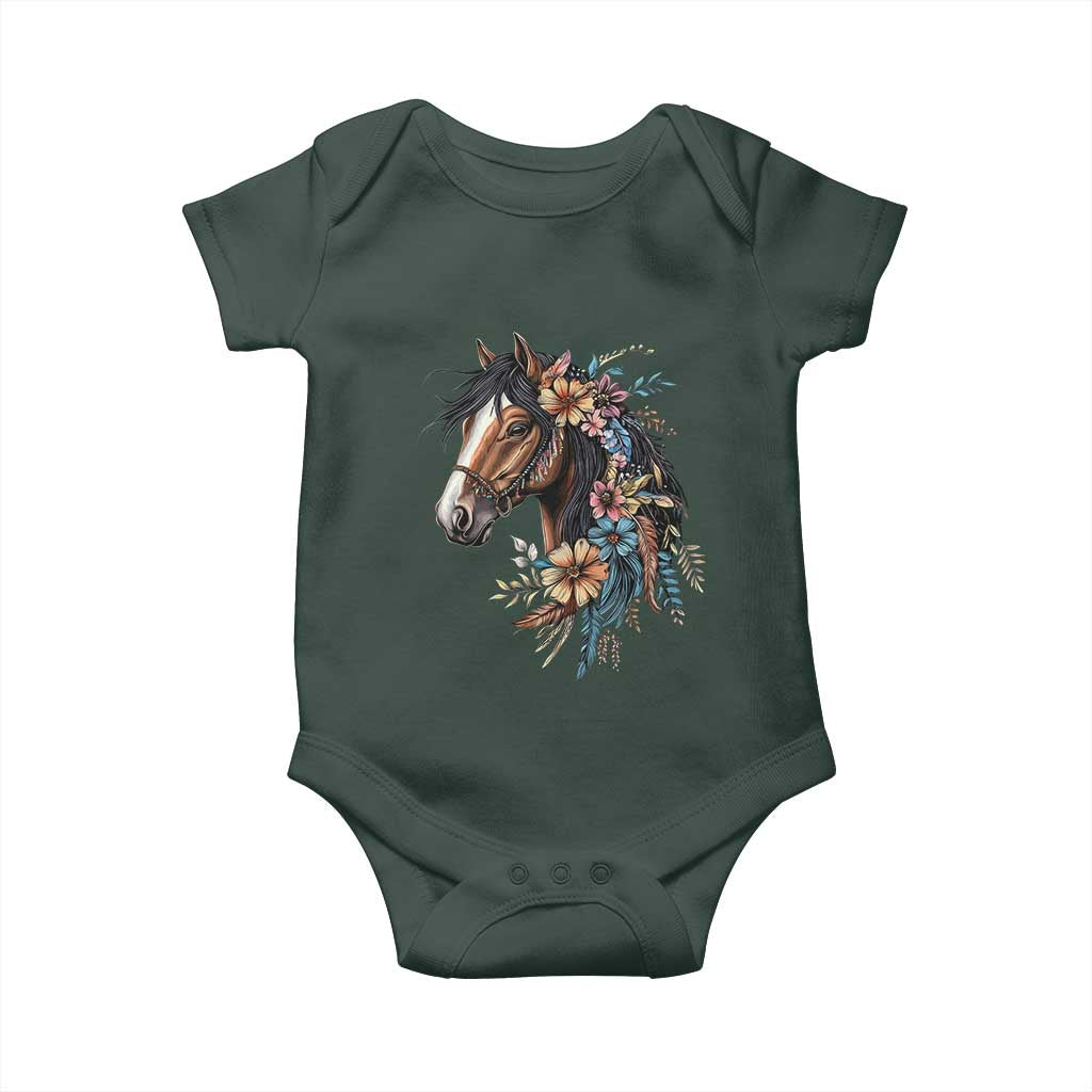 Floral Wild Horse Country Horse Riding Baby Onesie