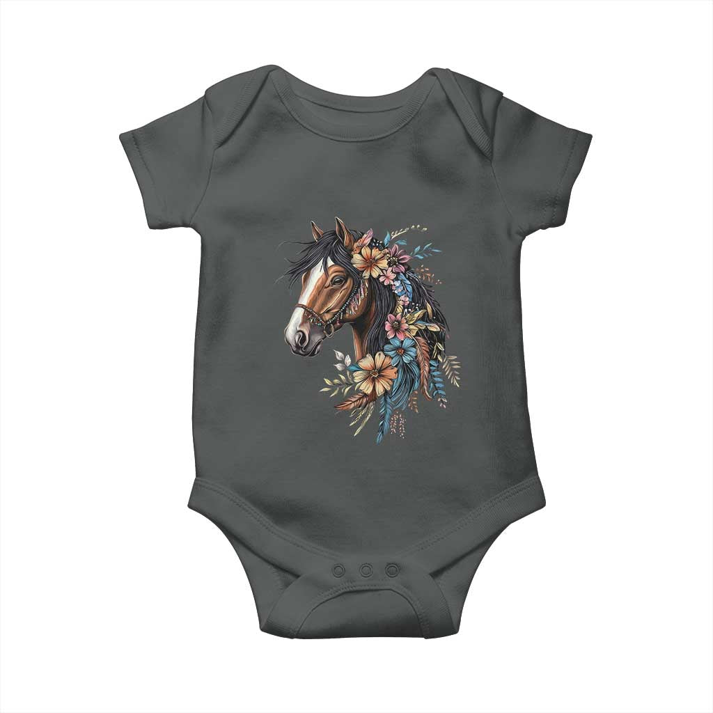 Floral Wild Horse Country Horse Riding Baby Onesie