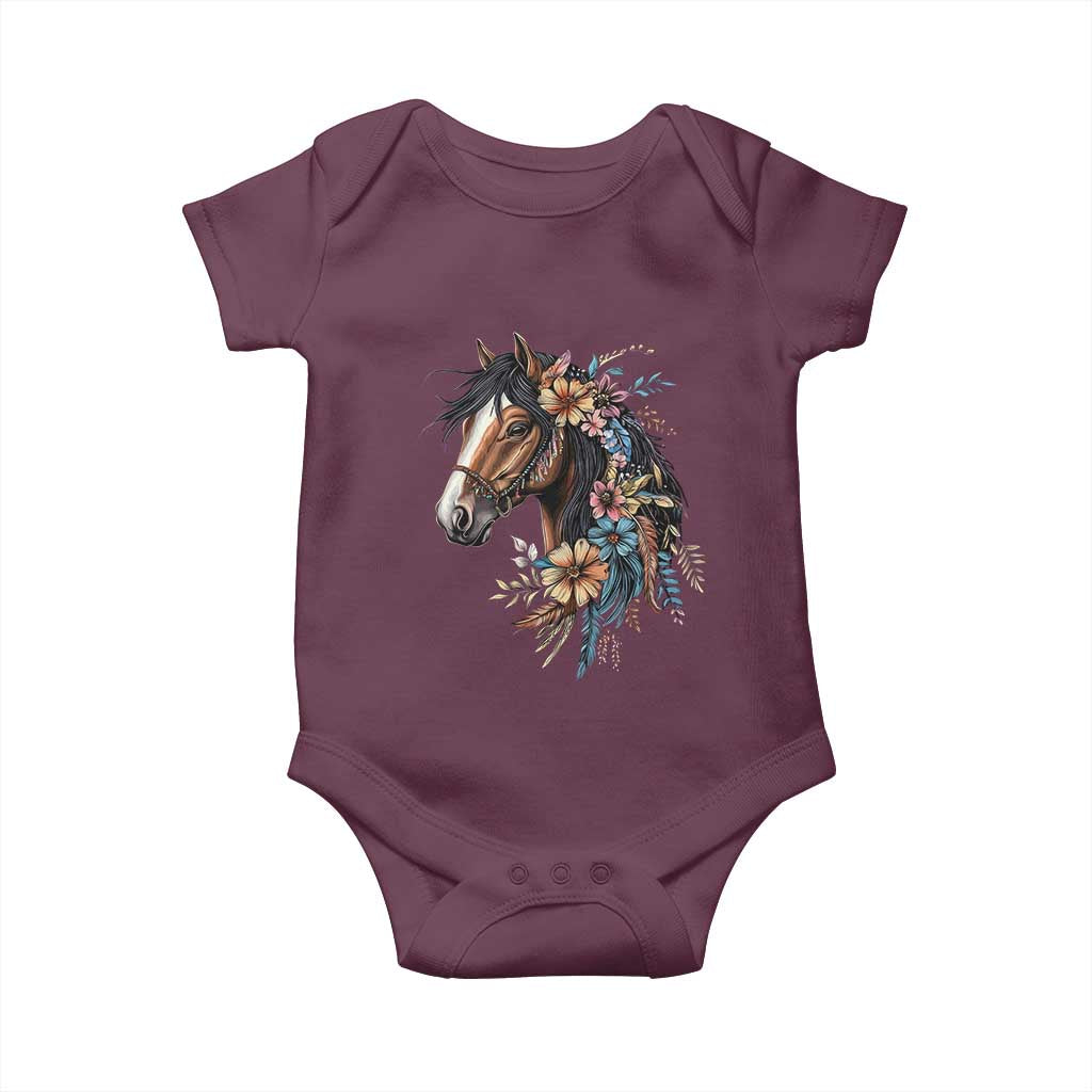 Floral Wild Horse Country Horse Riding Baby Onesie