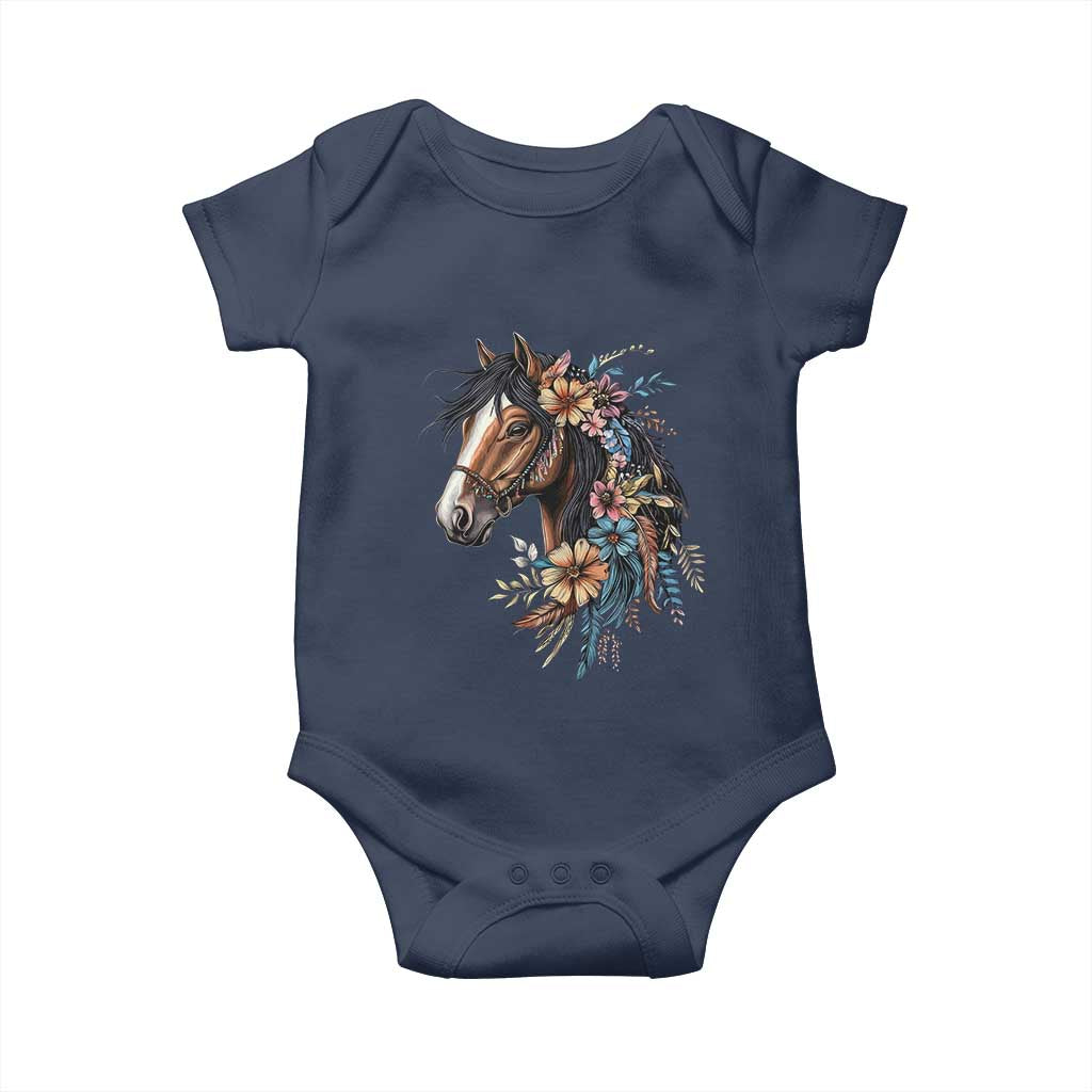 Floral Wild Horse Country Horse Riding Baby Onesie
