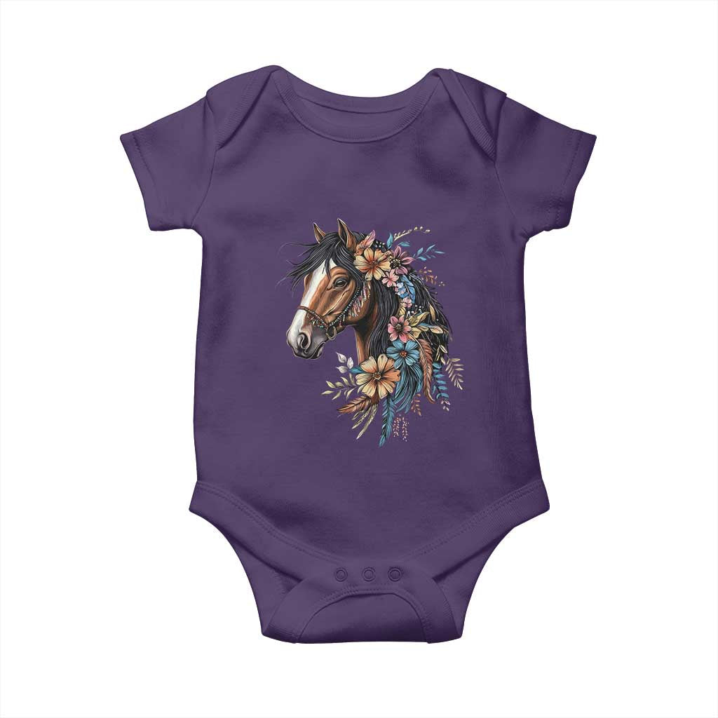 Floral Wild Horse Country Horse Riding Baby Onesie