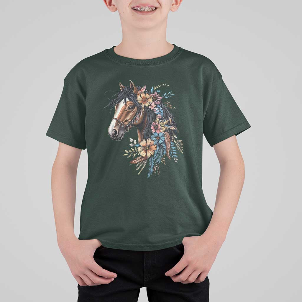 Floral Wild Horse Country Horse Riding T Shirt For Kid