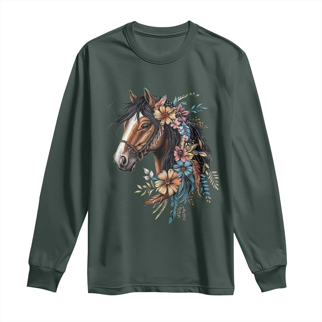 Floral Wild Horse Country Horse Riding Long Sleeve Shirt