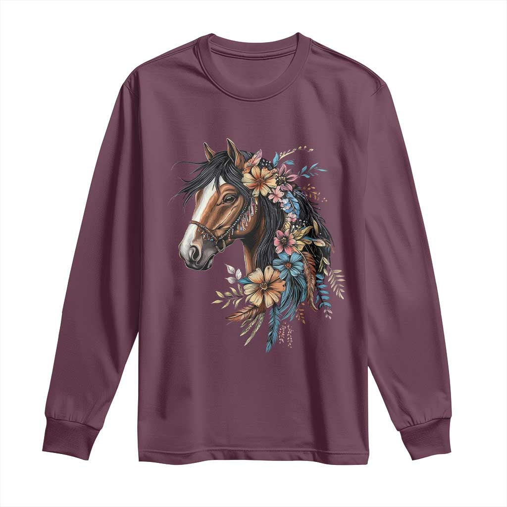 Floral Wild Horse Country Horse Riding Long Sleeve Shirt