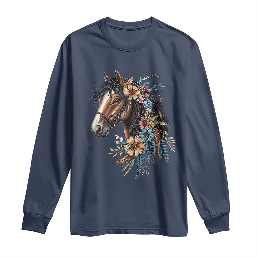 Floral Wild Horse Country Horse Riding Long Sleeve Shirt