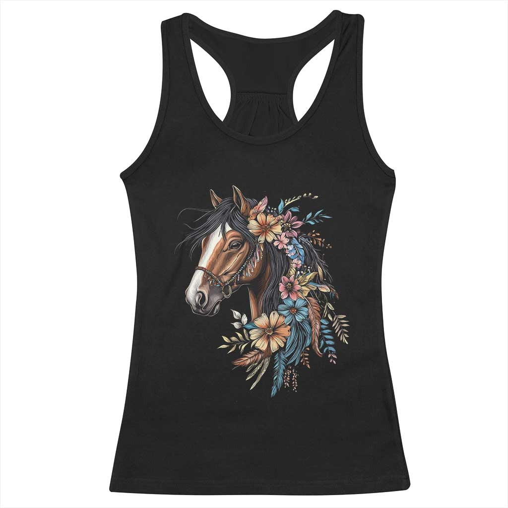 Floral Wild Horse Country Horse Riding Racerback Tank Top